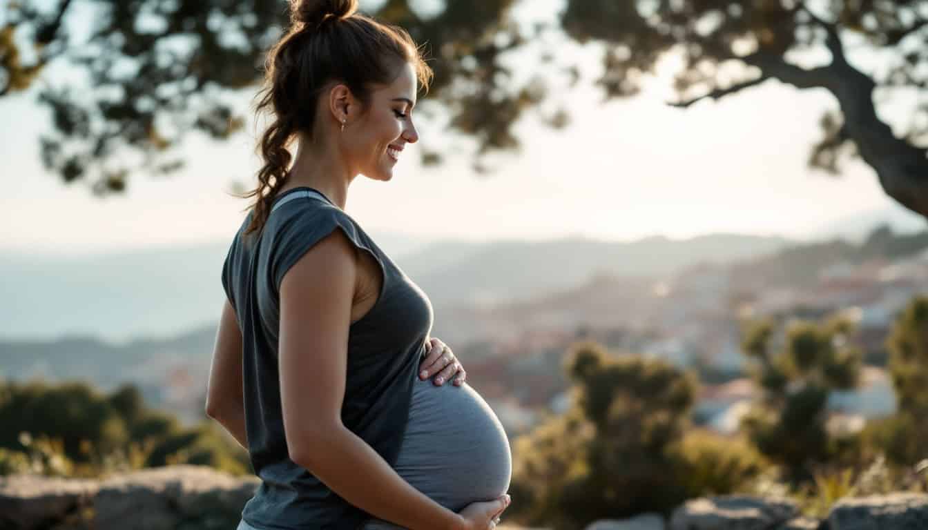 mujer embarazada de pie en medio de la naturaleza